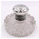 Large Crystal Ink Well with Sterling Lid