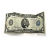 1914 Five Dollar Oversized Blue Seal Paper Note