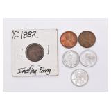 6 Various US Penny Coins