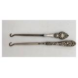 2 Sterling Button Hook Tools