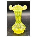 Polka Dotted Yellow Fenton Glass Vase