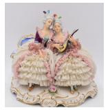 Dresden Figurine 2 Ladies Playing Mandolin