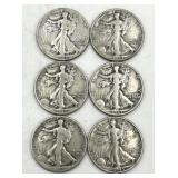 6 Walking Liberty Half Dollar Coins