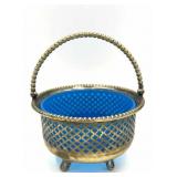 Blue Opaline Glass and Silverplate Basket