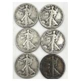 6 Walking Liberty Half Dollar Coins