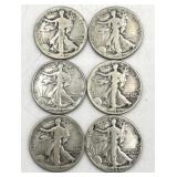 6 Walking Liberty Half Dollar Coins