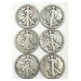 6 Walking Liberty Half Dollar Coins