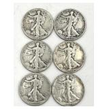 ,6 Walking Liberty Half Dollar Coins