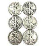 6 Walking Liberty Half Dollar Coins