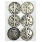 6 Walking Liberty Half Dollar Coins