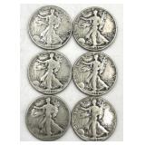 6 Walking Liberty Half Dollar Coins