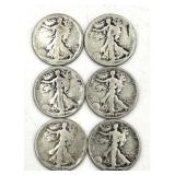 6 Walking Liberty Half Dollar Coins