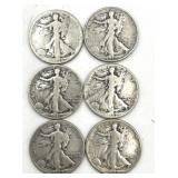 6 Walking Liberty Half Dollar Coins