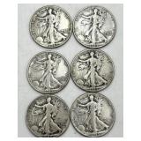 6 Walking Liberty Half Dollar Coins