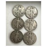 6 Walking Liberty Half Dollar Coins