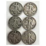 6 Walking Liberty Half Dollar Coins