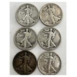 6 Walking Liberty Half Dollar Coins