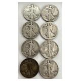 8 Walking Liberty Half Dollar Coins