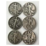 6 Walking Liberty Half Dollar Coins