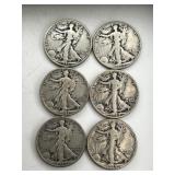 6 Walking Liberty Half Dollar Coins