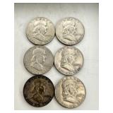 6 Franklin Half Dollar Coins