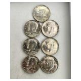 7- 1964 Silver Kennedy Half Dollar Coins