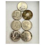 7- 1964 Silver Kennedy Half Dollar Coins