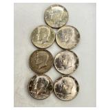 7- 1964 Silver Kennedy Half Dollar Coins