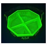 Uranium Depression Glass Divided Relish Dish