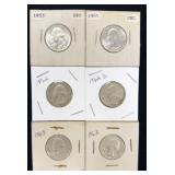 6 - 90% Silver Washington Quarter Dollar Coins