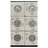 6 - 90% Silver Washington Quarter Dollar Coins