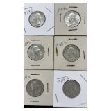 6 90% Silver Washington Quarter Dollar Coins