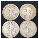 4 90% Silver Walking Liberty Half Dollar Coins