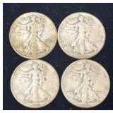 4 90% Silver Walking Liberty Half Dollar Coins