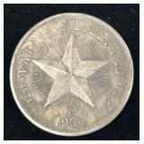 1934 Cuban One Peso 90% Silver Coin