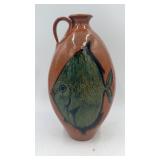 Roger Corn Fish Motif Glazed Stoneware Jug