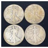 4 - 90% Silver Walking Liberty Half Dollar Coins