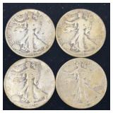 4 90% Silver Walking Liberty Half Dollar Coins