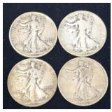 4 - 90% Silver Walking Liberty Half Dollar Coins