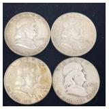 4 - 90% Silver Franklin Half Dollar Coins