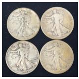 4 90% Silver Walking Liberty Half Dollar Coins