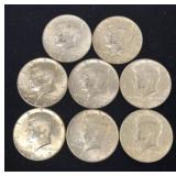8 - 40% Silver Kennedy Half Dollar Coins