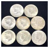 8 - 40% Silver Kennedy Half Dollar Coins