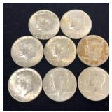 8 - 40% Silver Kennedy Half Dollar Coins