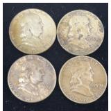 4 - 90% Silver Franklin Half Dollar Coins