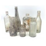 7 Vintage Clear Glass Bottles