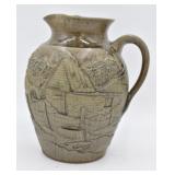 Michael & Melvin Crocker Folk Art Pottery Pitcher