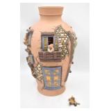 Sculpture Pottery Folk Art Building Scene Vase