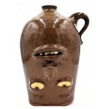 Charlie West Folk Art Pottery Upside Down Face Jug