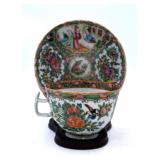Chinese Rose Medallion Cup and Saucer with Stand